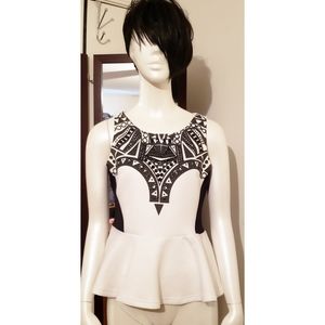 Arden B Black and White Aztecs beaded top Size L